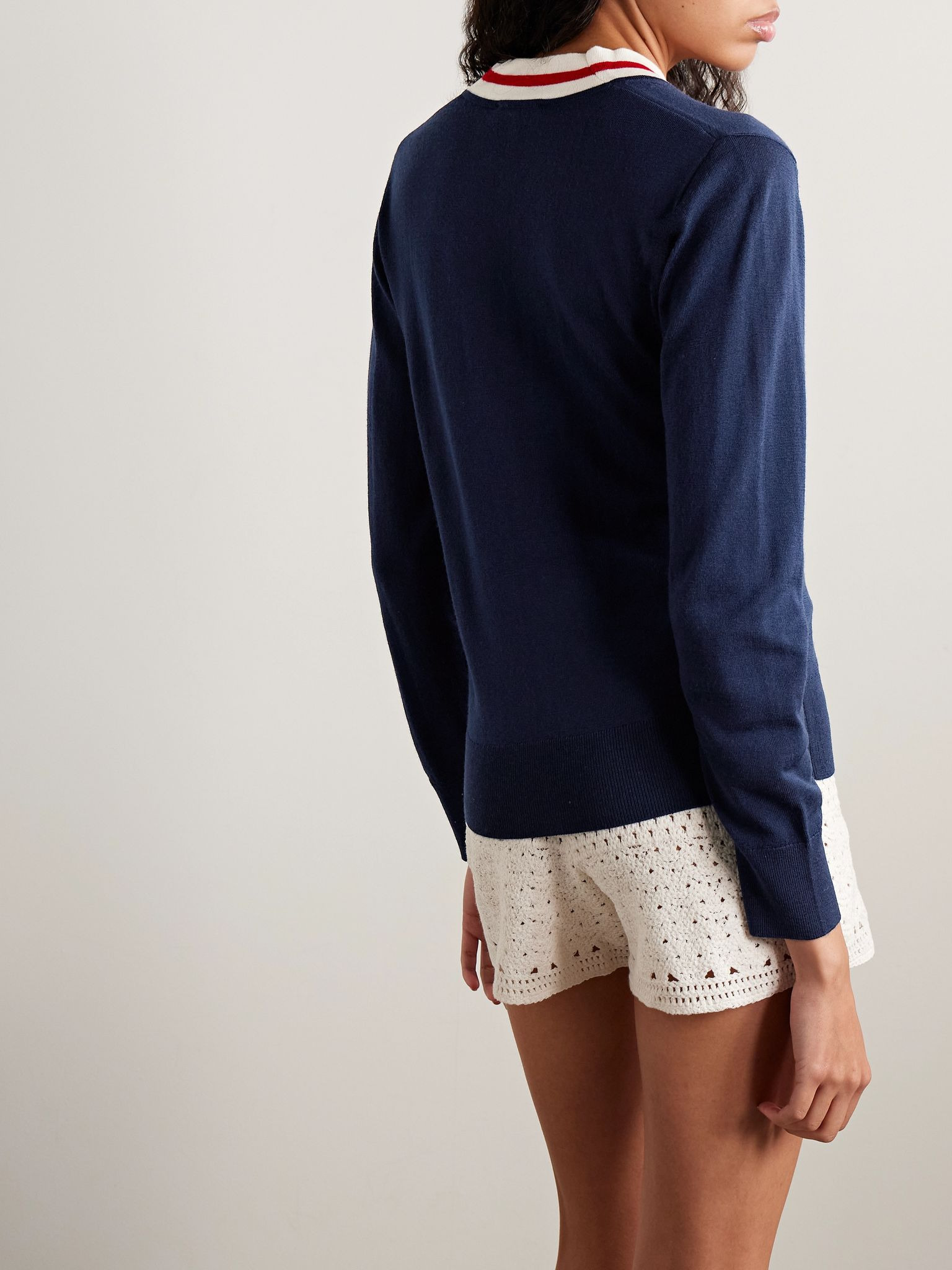 Embroidered striped merino wool sweater Navy - 4