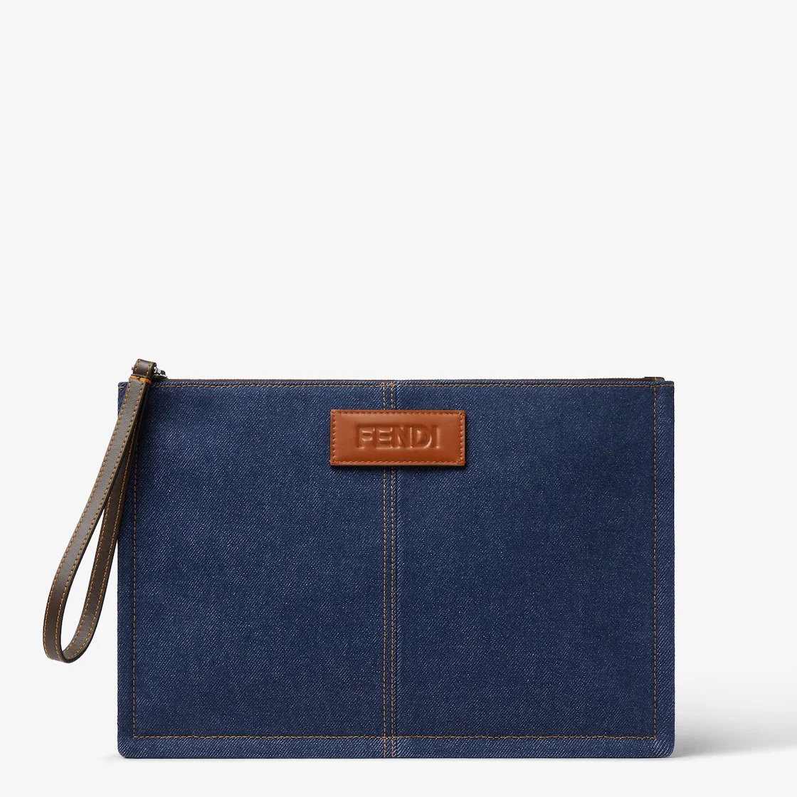 FF Medium Flat Pouch Dark blue denim fabric pouch - 1