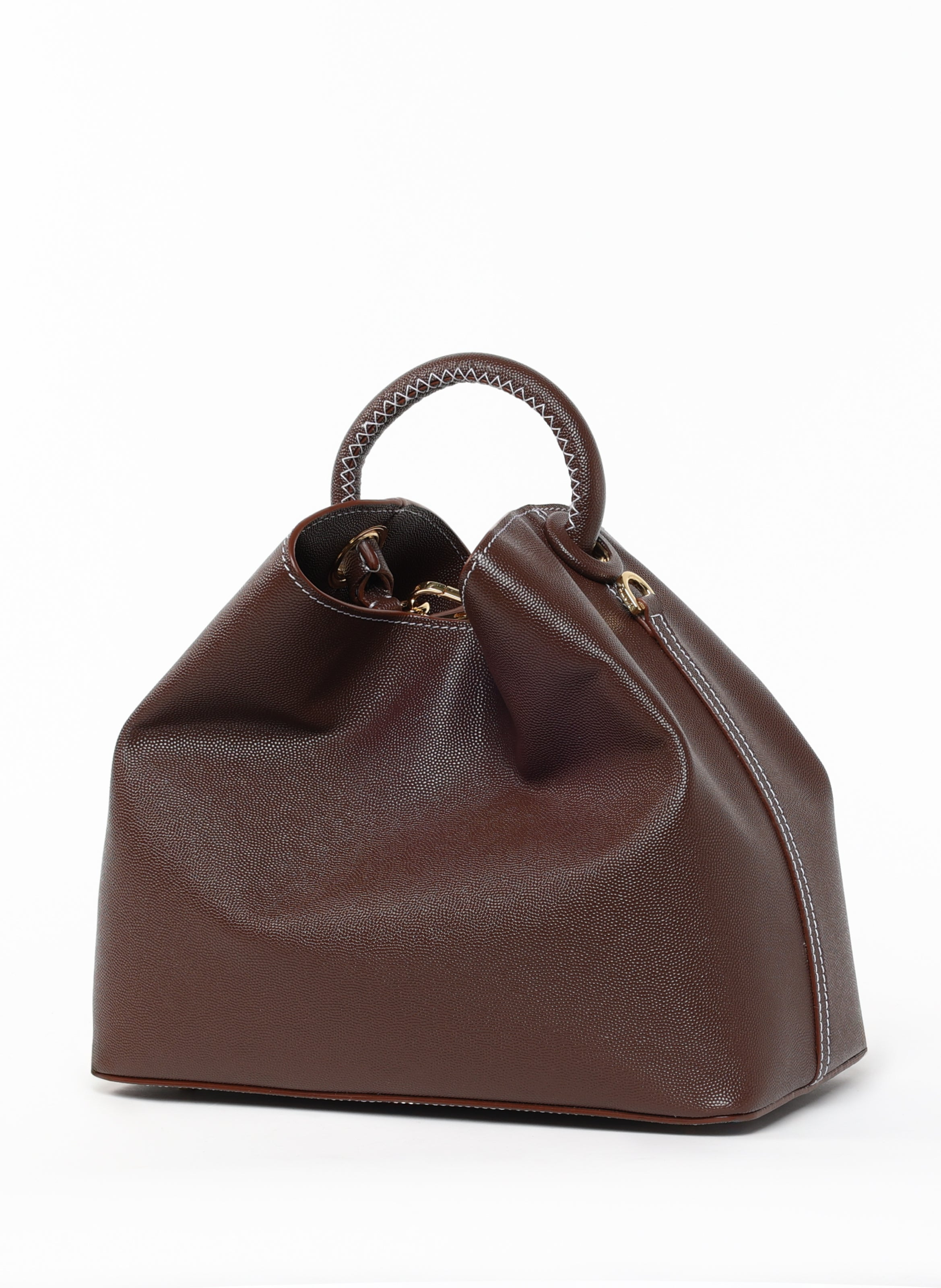 Raisin Caviar Leather Brown White Stitching - 3