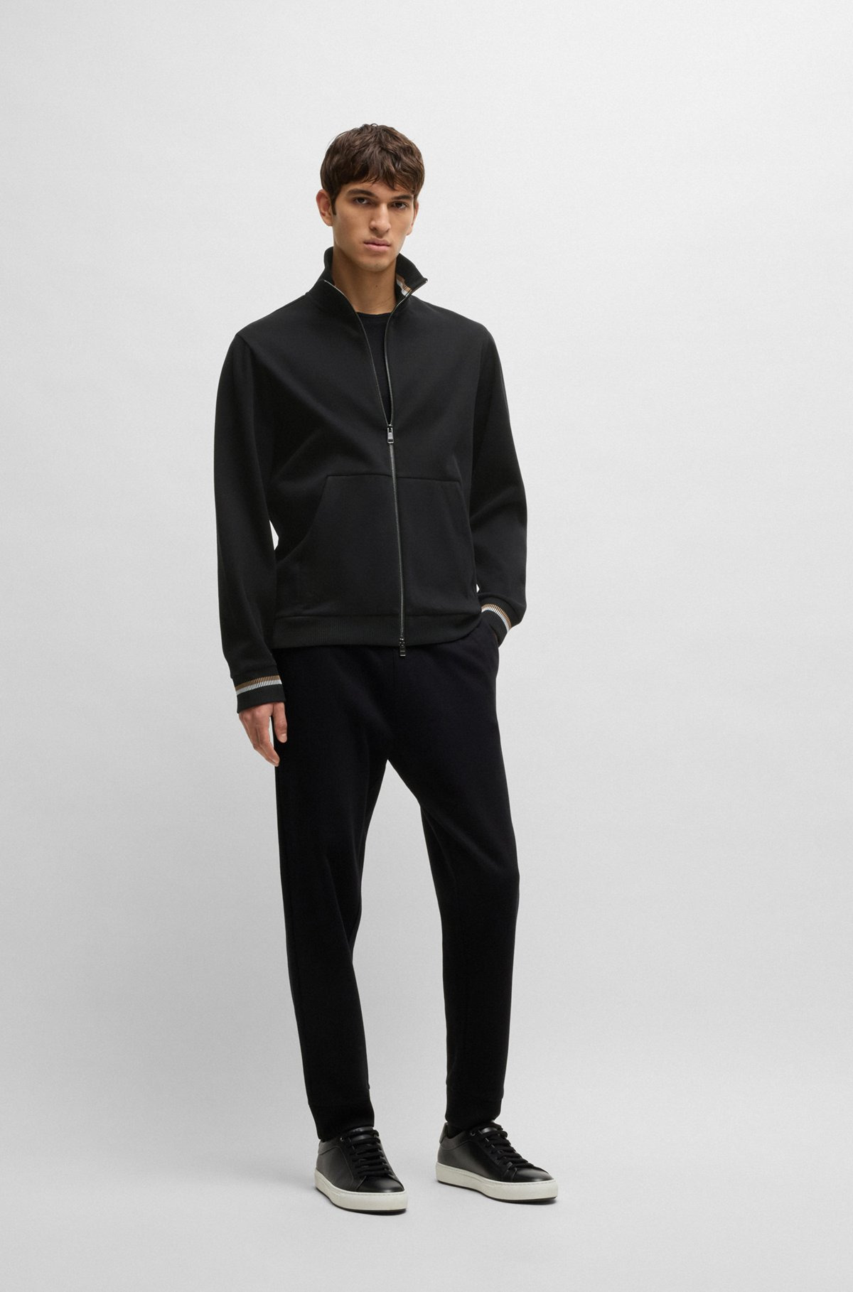 MERCERIZED-COTTON REGULAR-FIT SWEATSHIRT WITH STRIPE CUFFS - 4