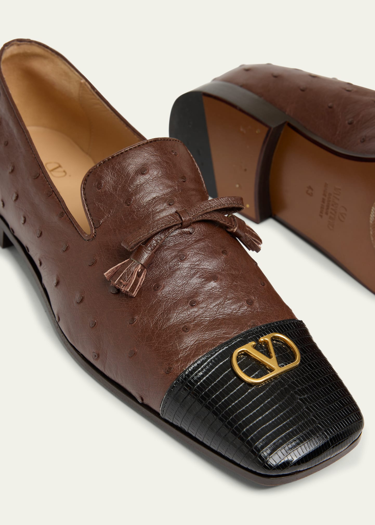 Men's Babouchoes Ostrich and Lizard Cap-Toe Loafers - 6