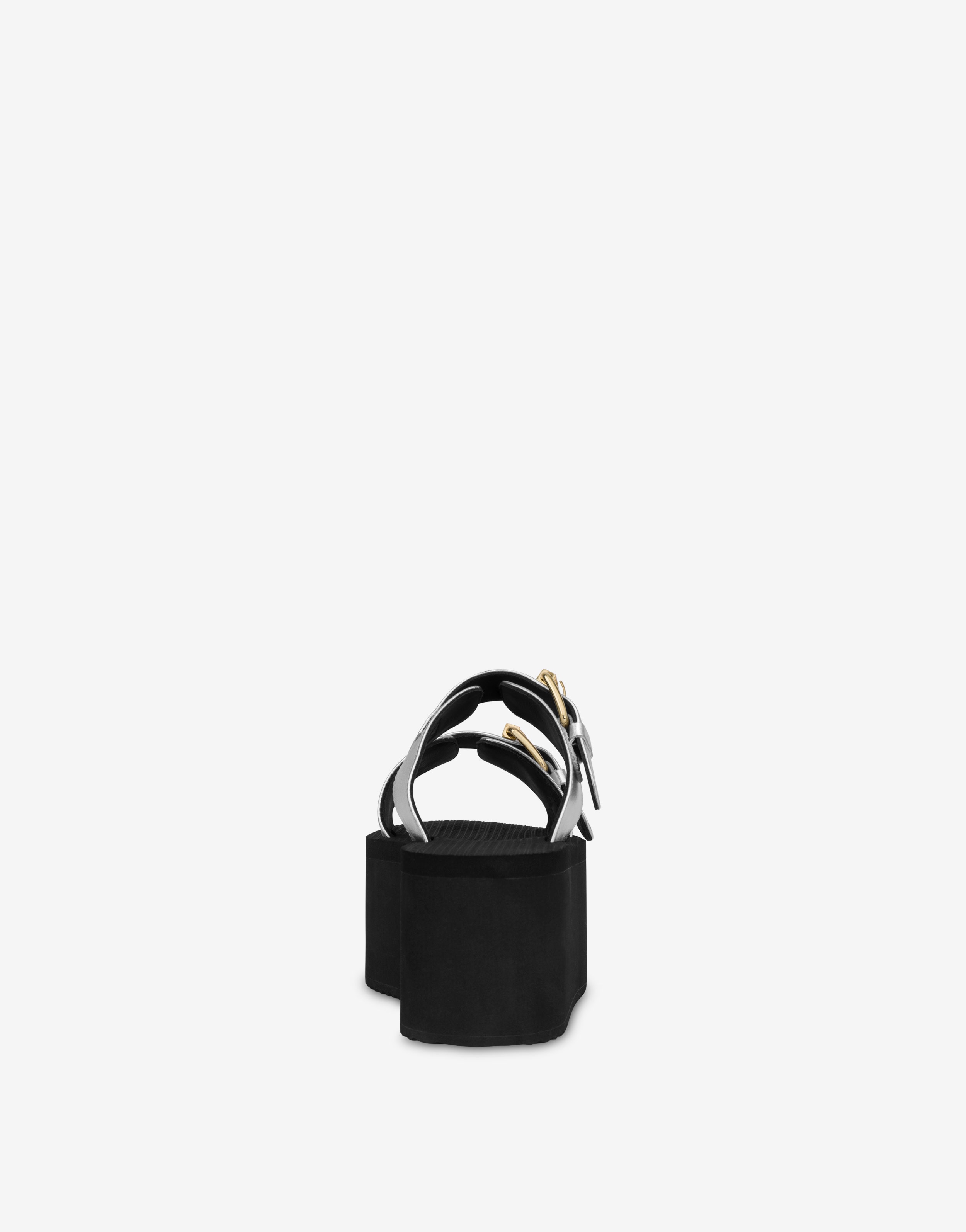 MOSCHINO BUCKLE LAMINATED WEDGE SANDALS - 2