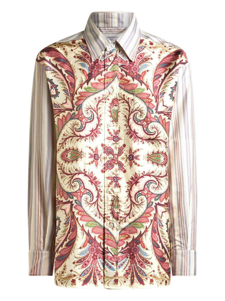 Etro Camicia Over In Cotone A Righe Con Stampa - 1