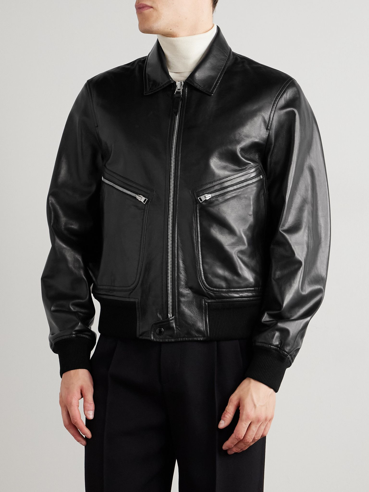 Leather Zip-Up Jacket Black - 3