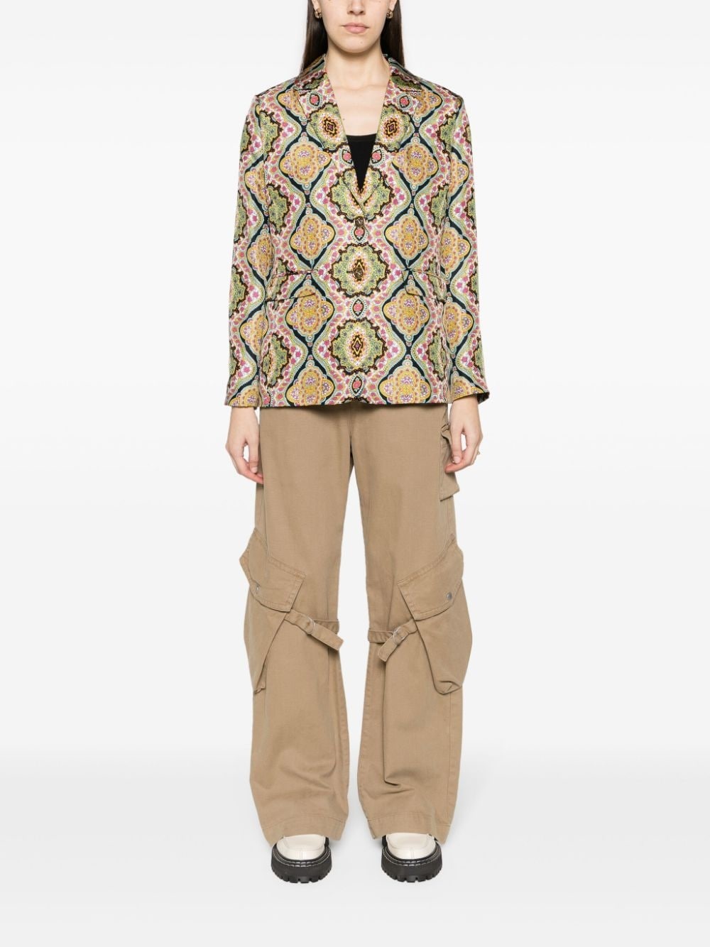 floral-print silk blazer - 2