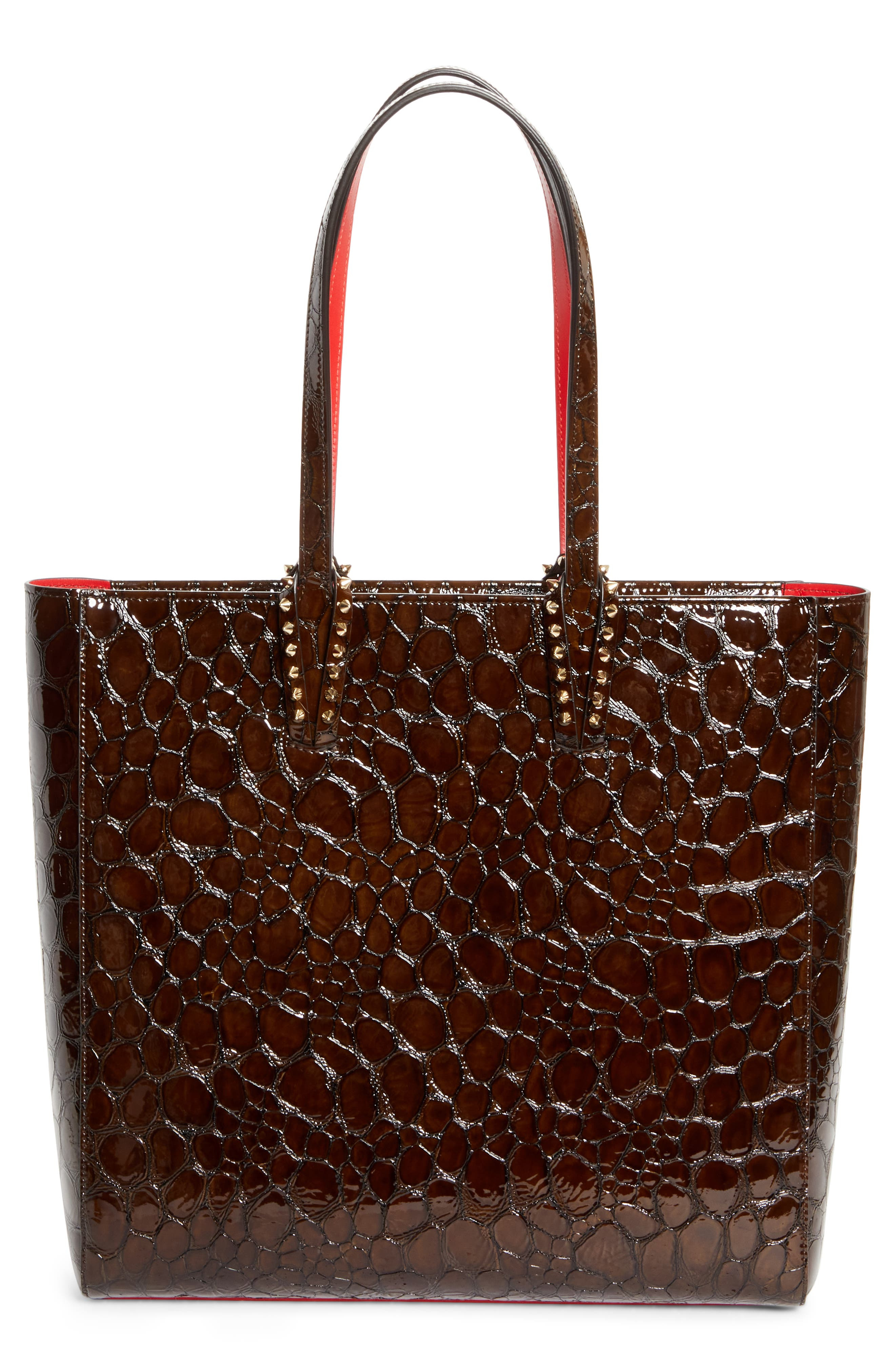 Christian Louboutin Cabata Soft Croc Embossed Leather North/South Tote Bag in Brown/Gold at Nordstro - 4