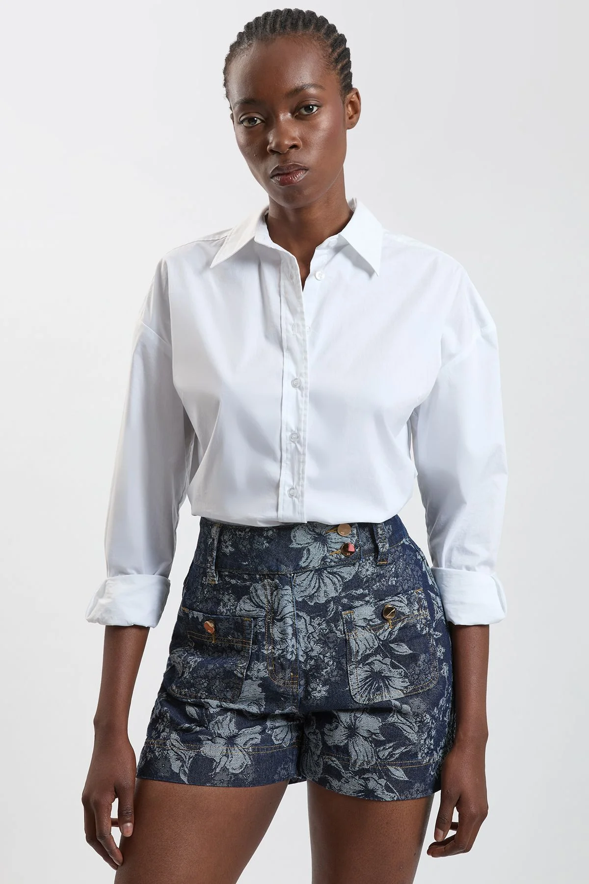 Jacquard Denim Shorts - 1