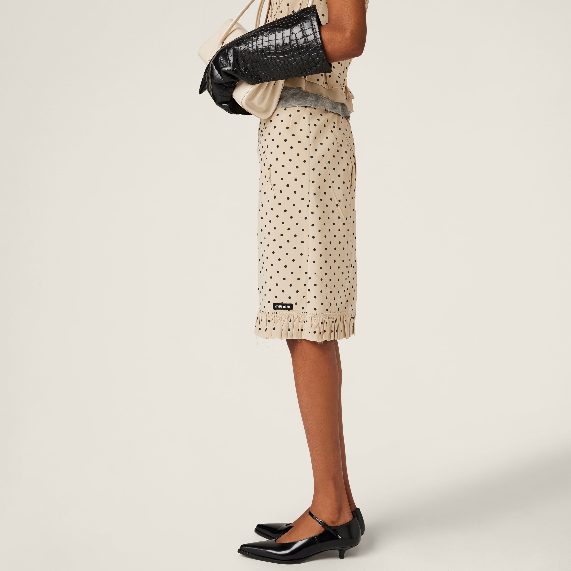 Polka-dot crepe de chine skirt - 5