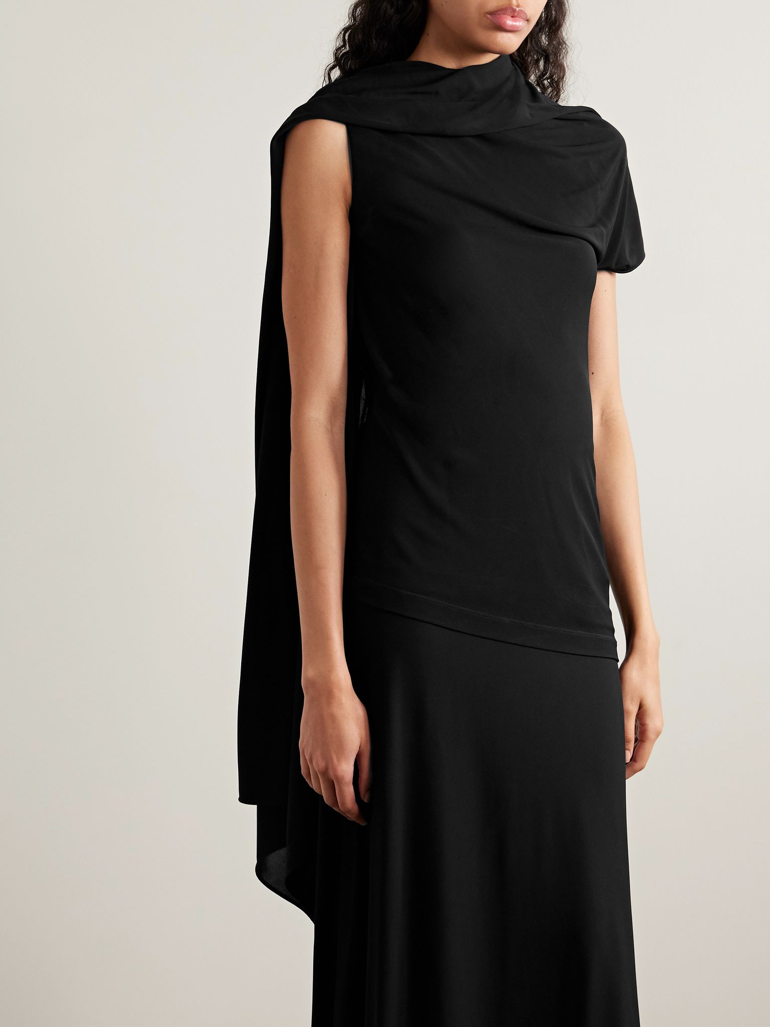 Isadra draped crepe-jersey top Black - 3