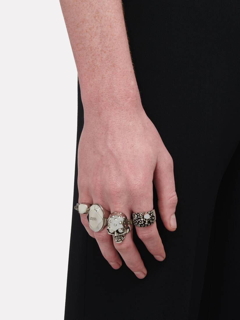 Men's The Floral Skull Ring in Antique Silver - 5