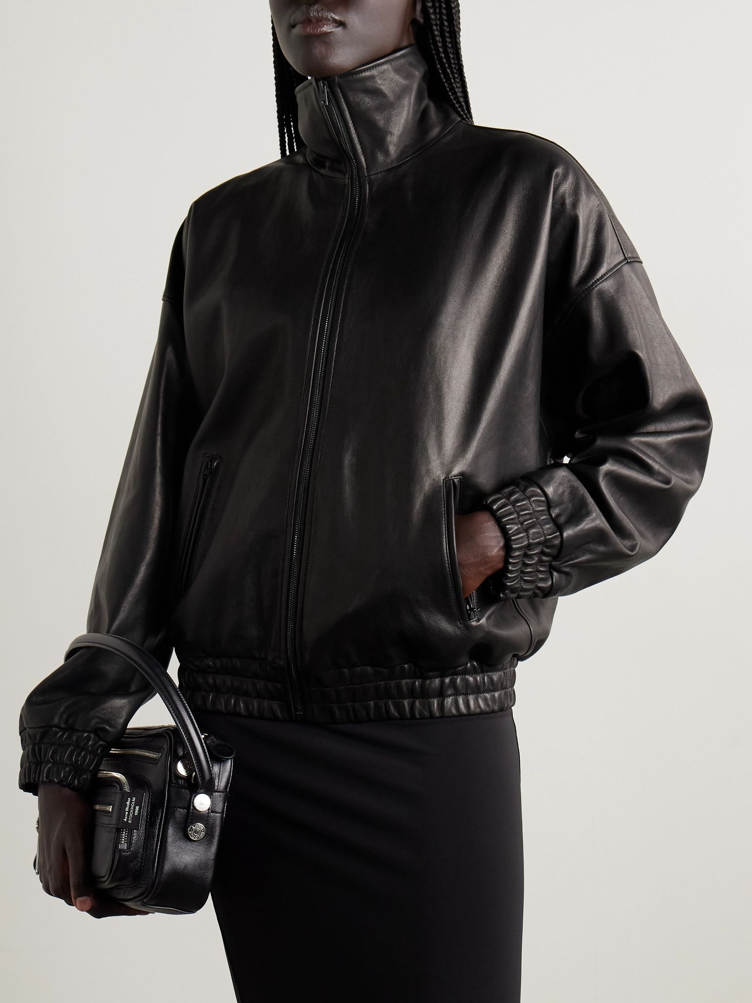 Leather bomber jacket Black - 3