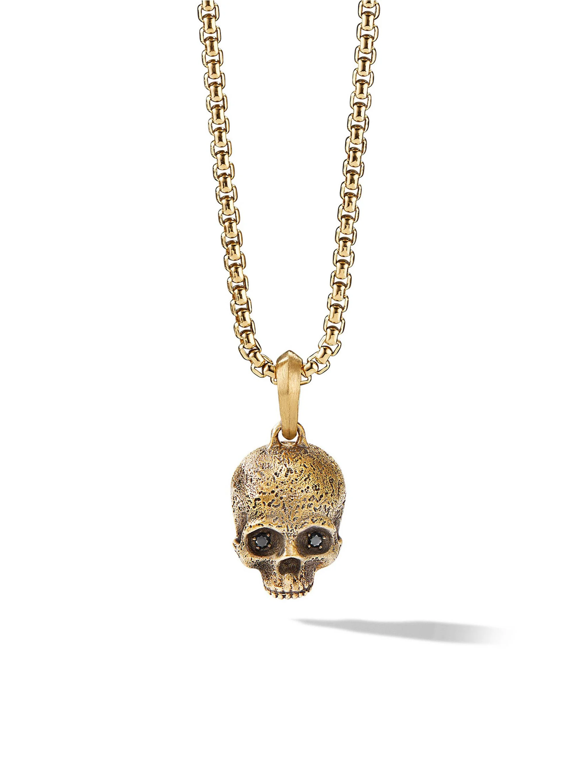 Men's Memento Mori Skull Amulet in 18K Yellow Gold with Pave Black Diamonds, 18MM - Black Diamond - 1