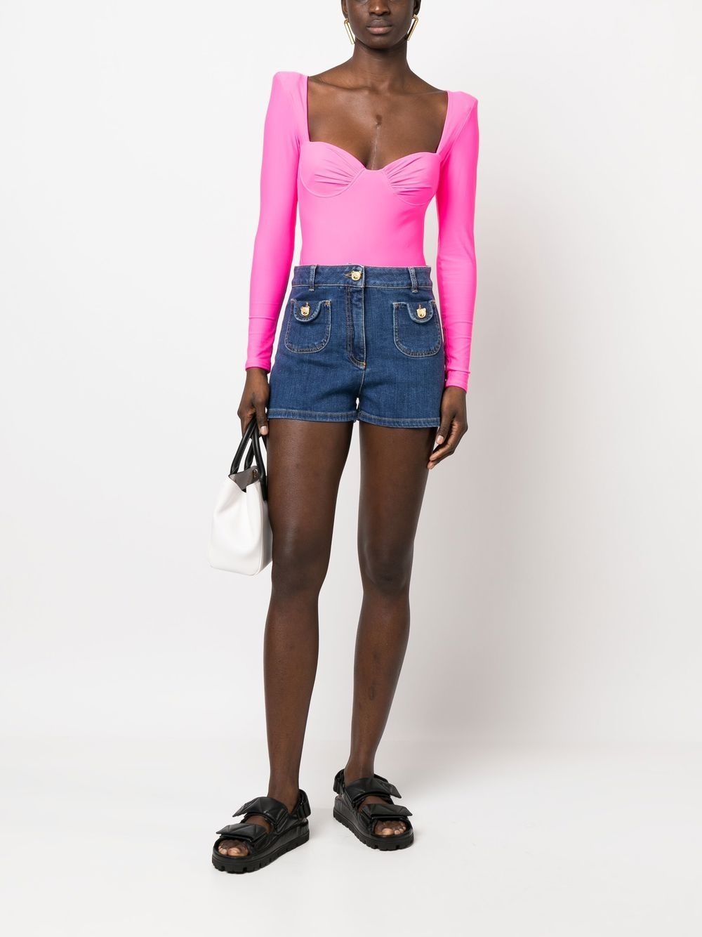 bear button denim shorts - 2