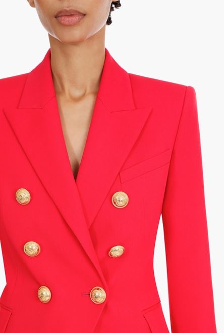Fuchsia wool blazer with gold-tone double-breasted buttoned closure - 6