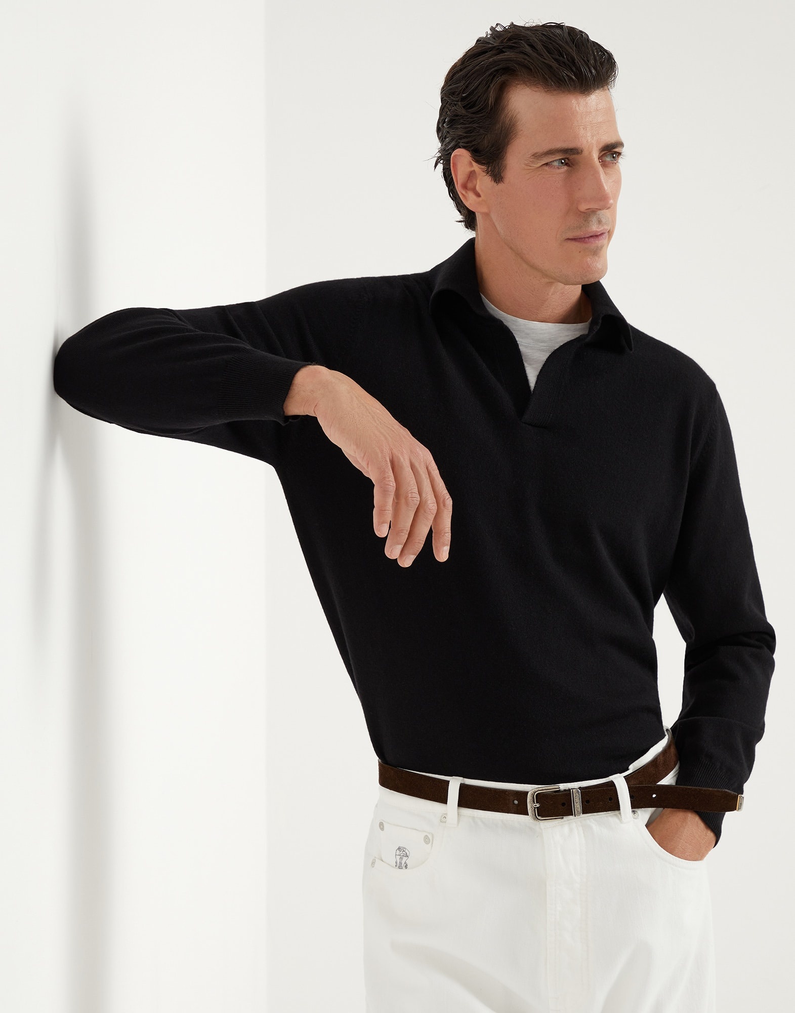 Cashmere knit polo with long sleeves - 4