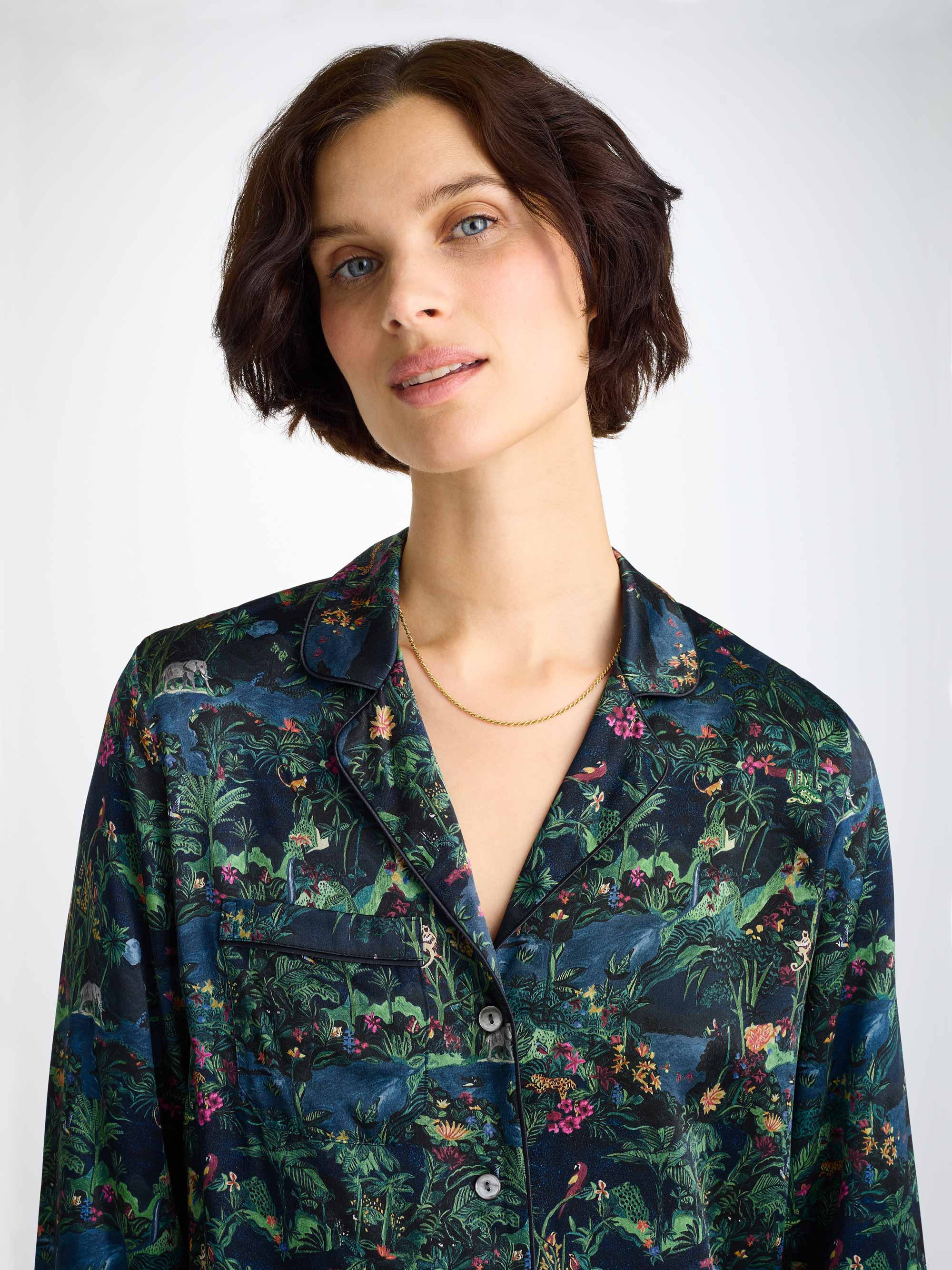 Women's Pajamas Silk Satin Multi Midnight Jungle Print - 5