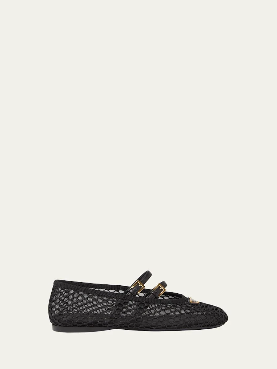 Mesh Double Buckle Ballet Flats - 1