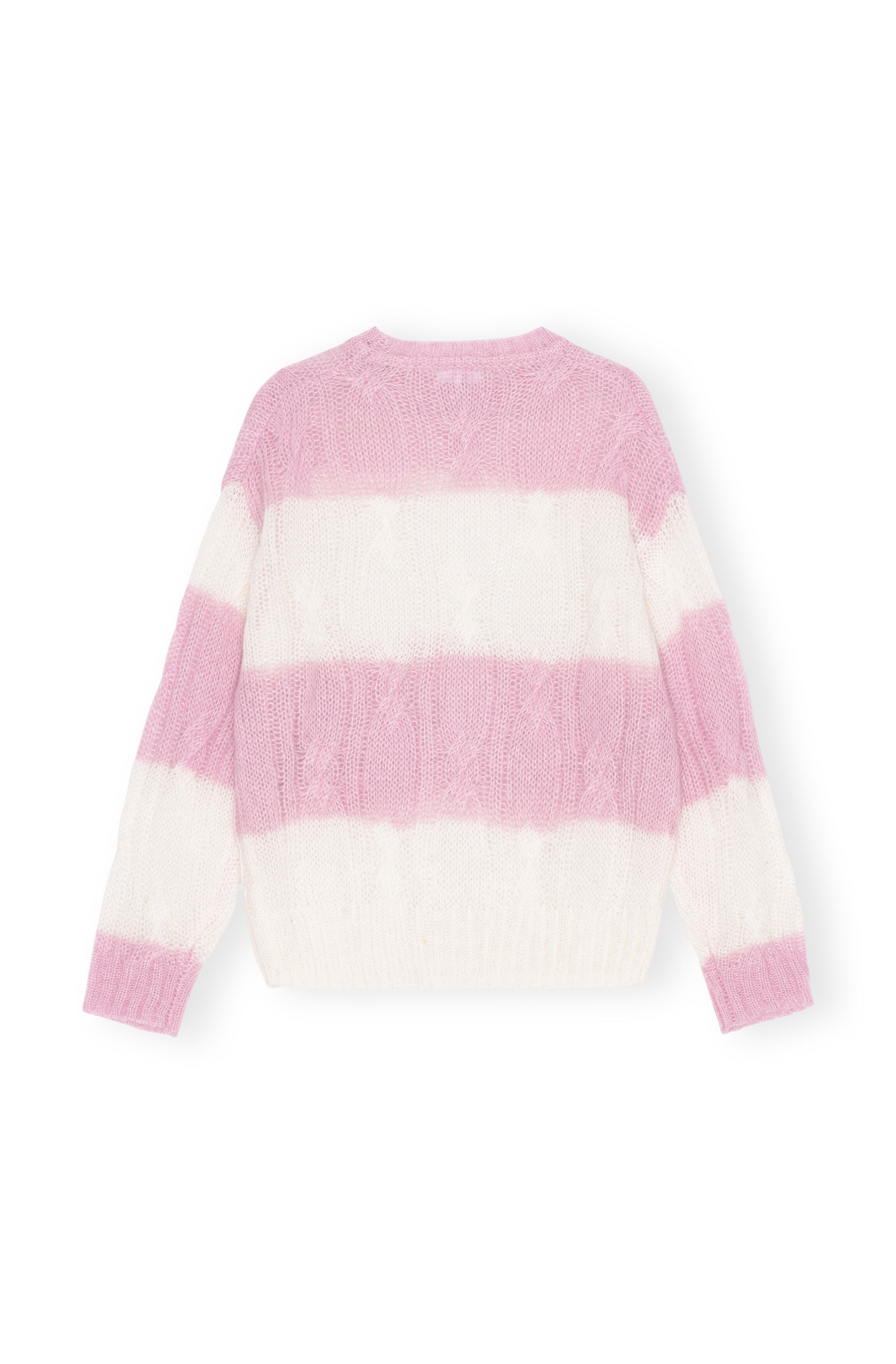 STRIPED MOHAIR CABLE O-NECK SWEATER - 2