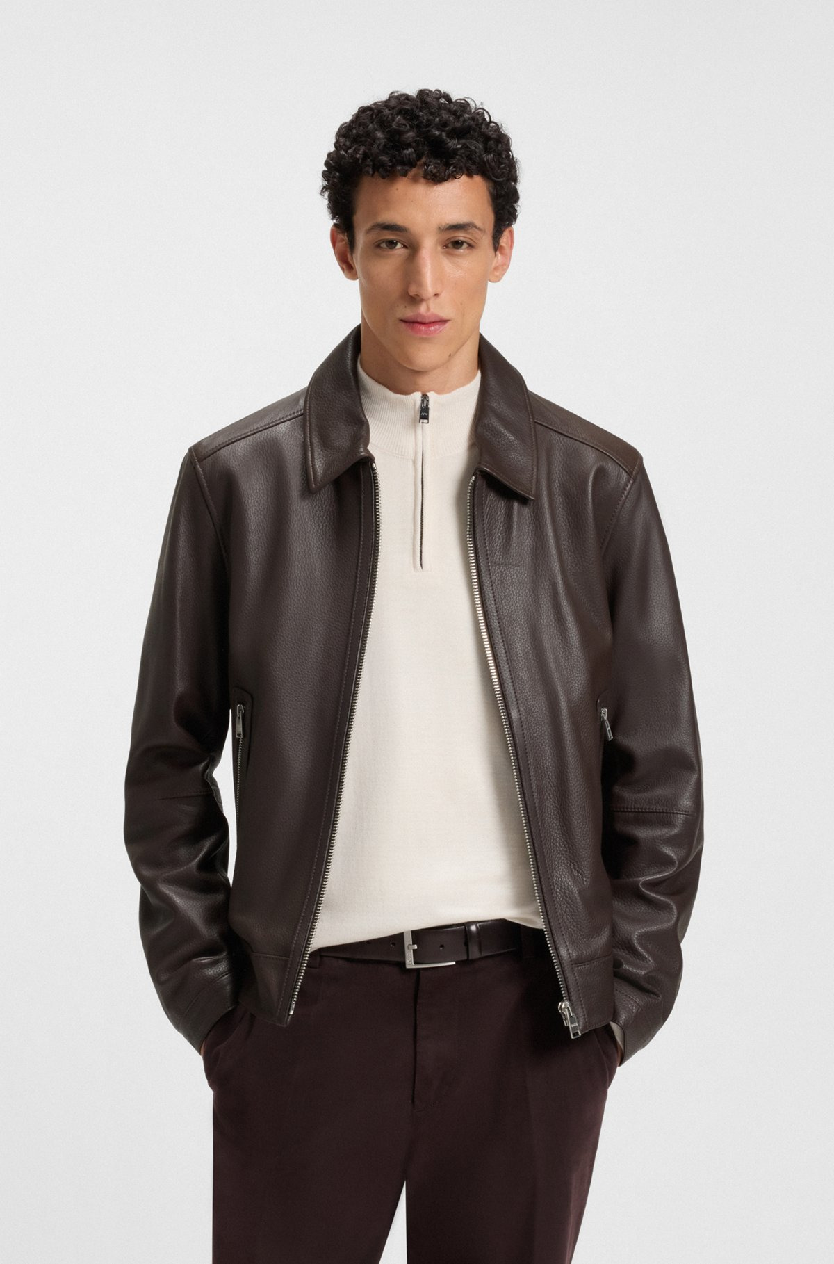 REGULAR-FIT LEATHER JACKET WITH ZIP CLOSURE - 2