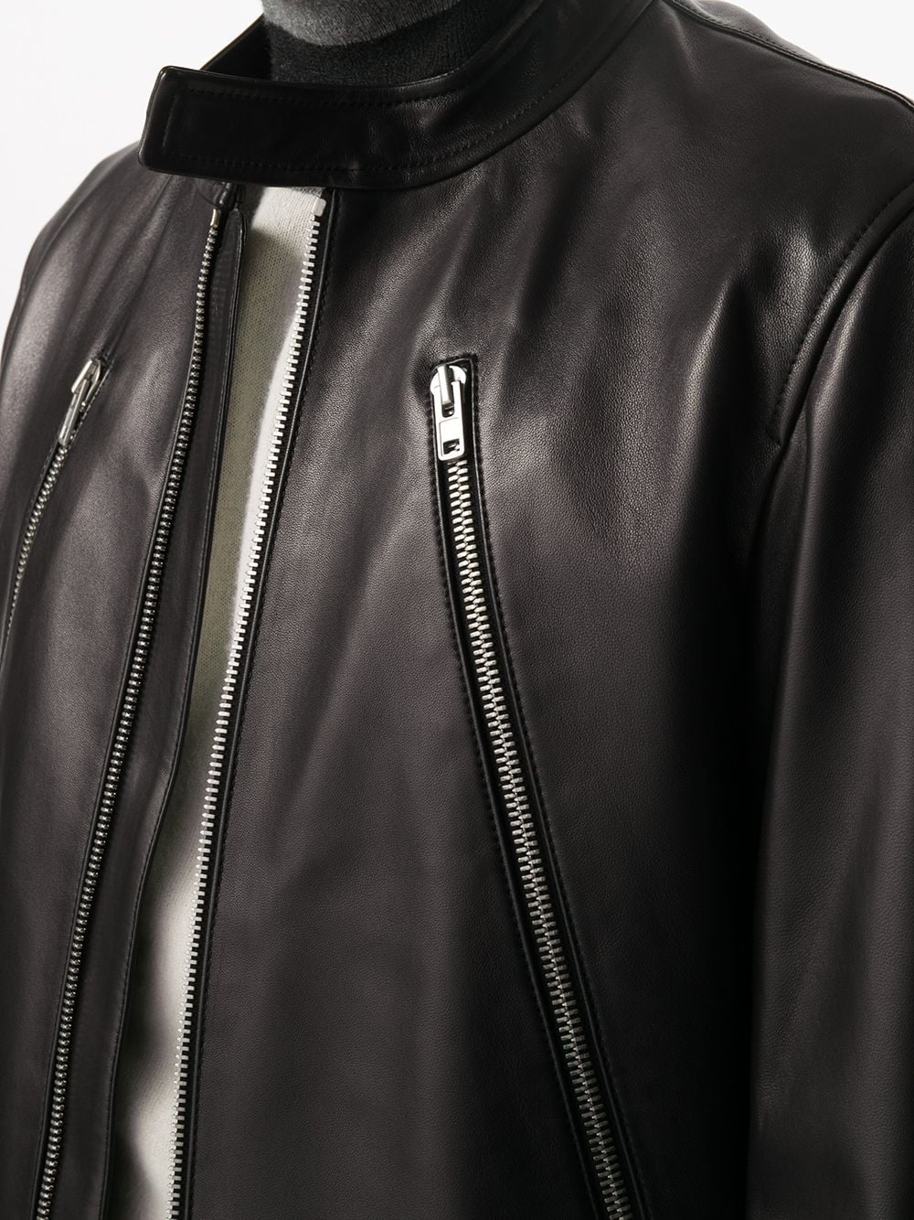 mock neck leather jacket - 5
