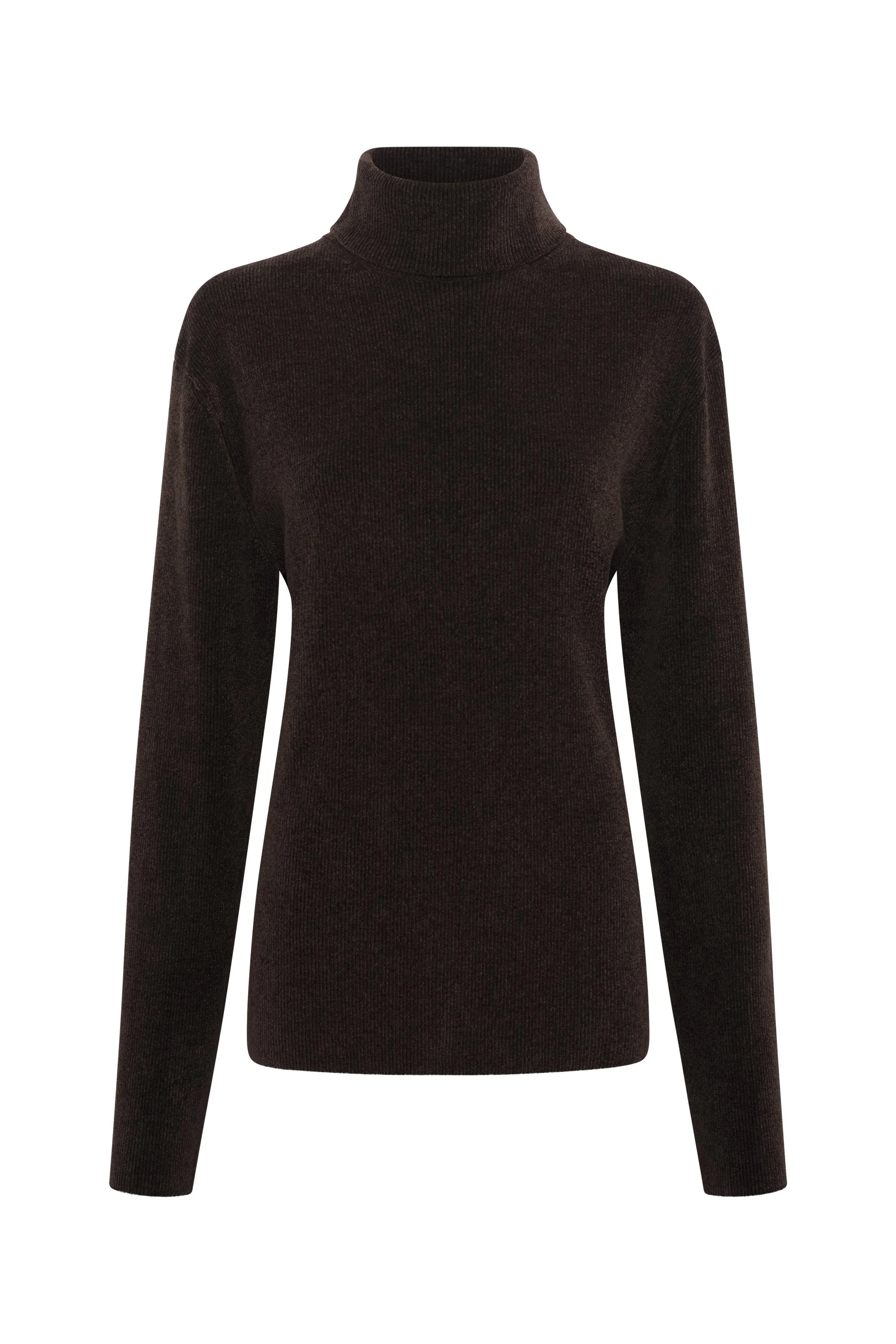 Almoner Knit Turtleneck Sweater in Chocolate Silk - 1