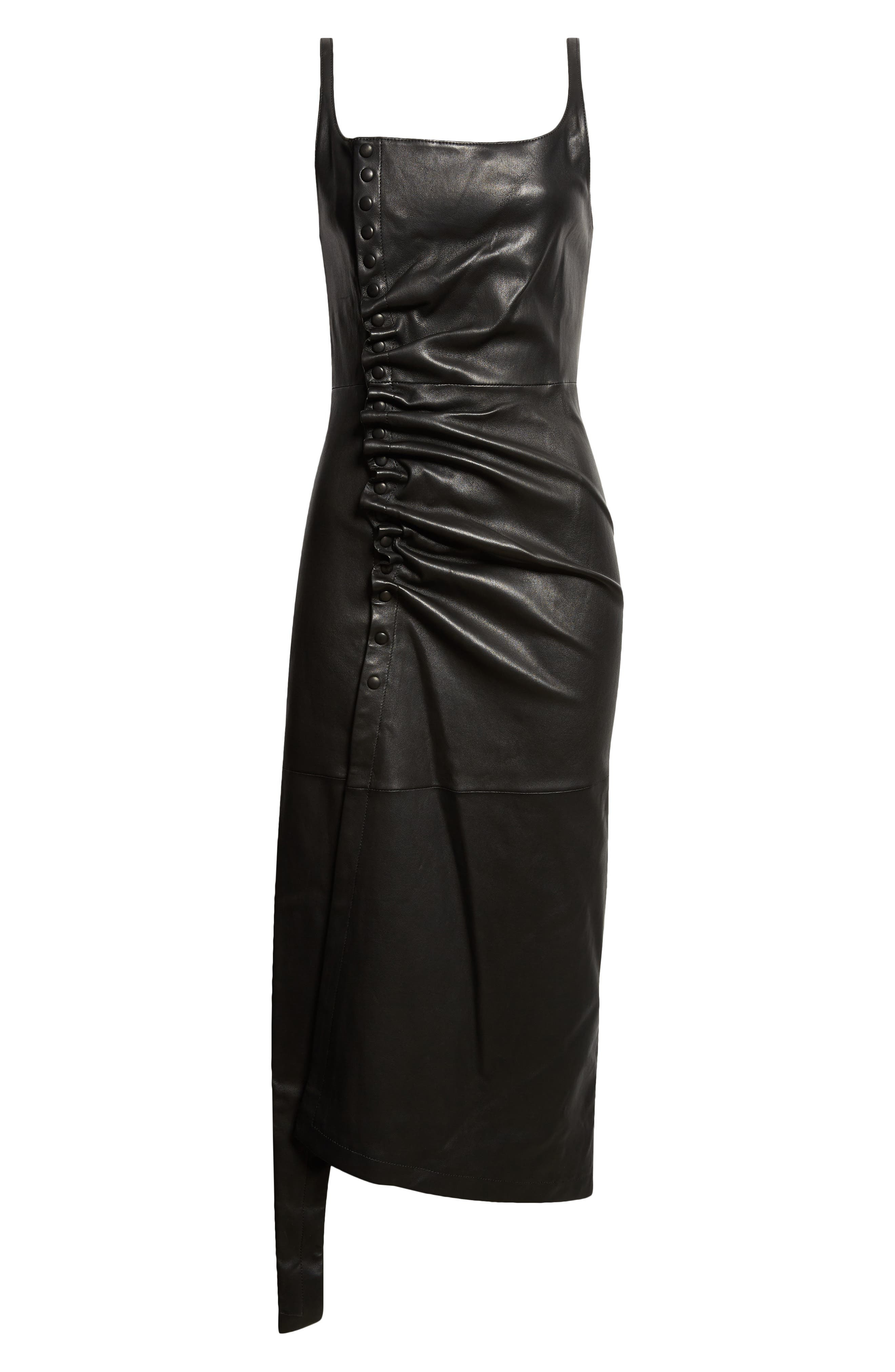 Rabanne Draped Lambskin Leather Midi Dress in Black at Nordstrom - 5