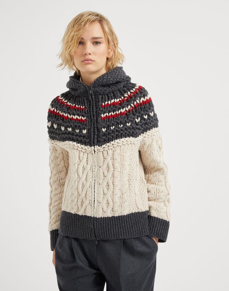 Handmade Mountain Cables OPERA cardigan in cashmere Feather yarn with hood - 1