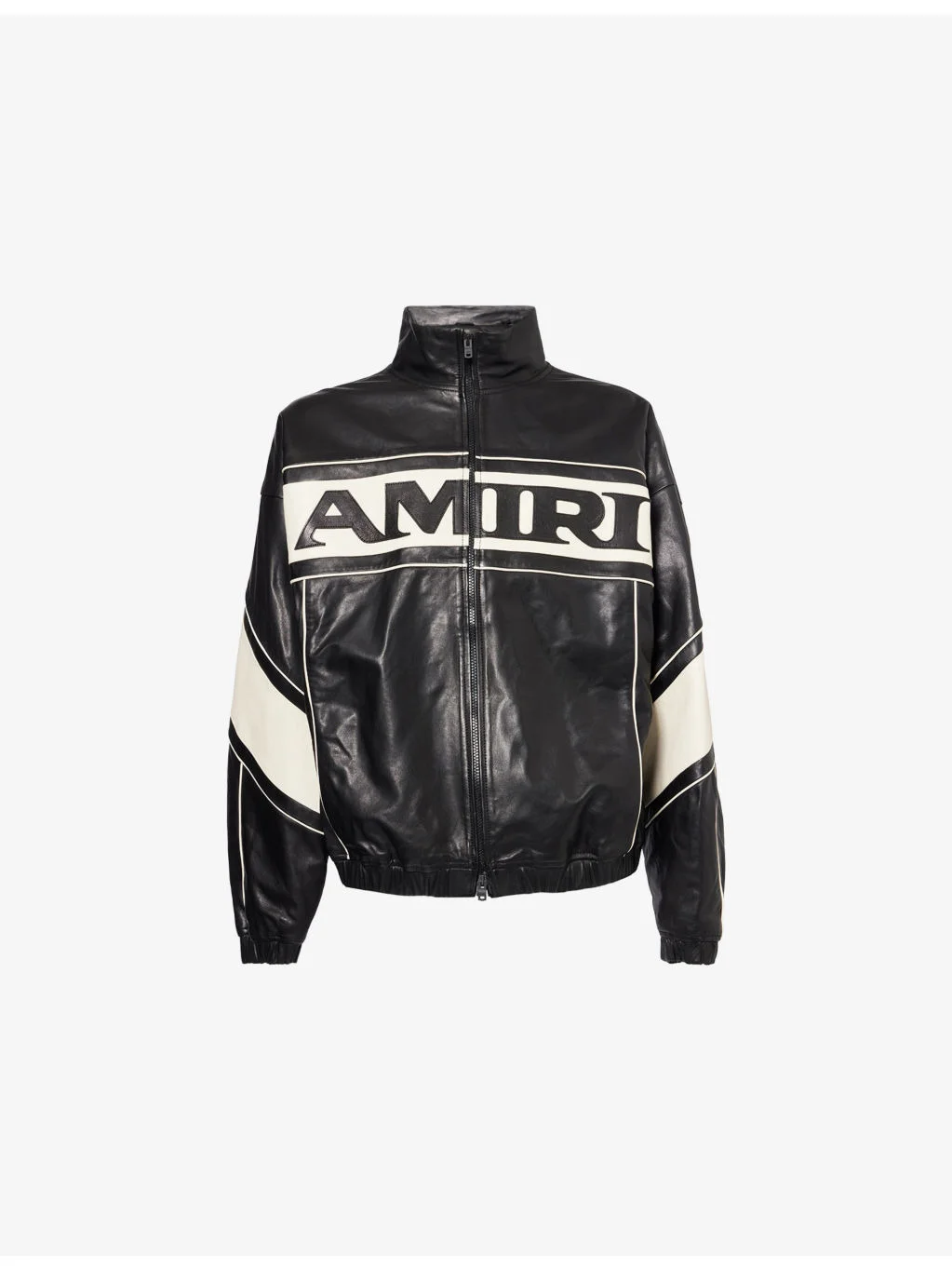 Text Embroidered Sport Leather Jacket - 1
