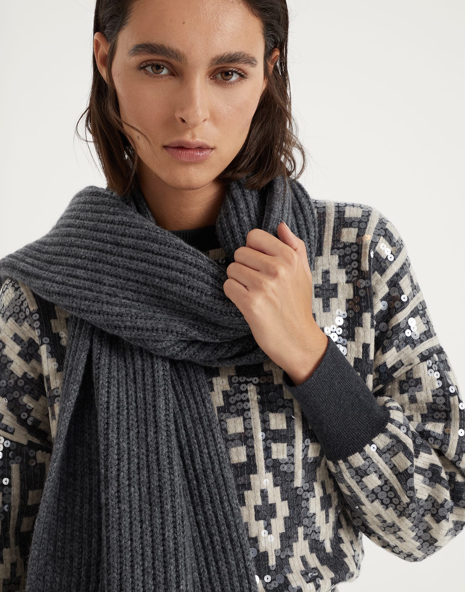 Brunello Cucinelli cashmere striped scarf - Grey