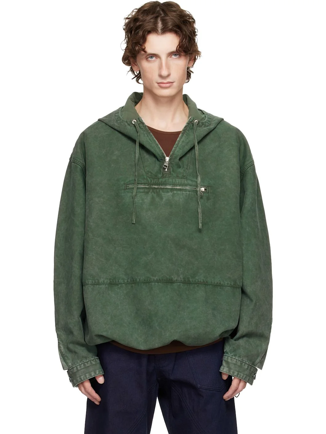 Green Garment-Dyed Anorak Jacket - 1