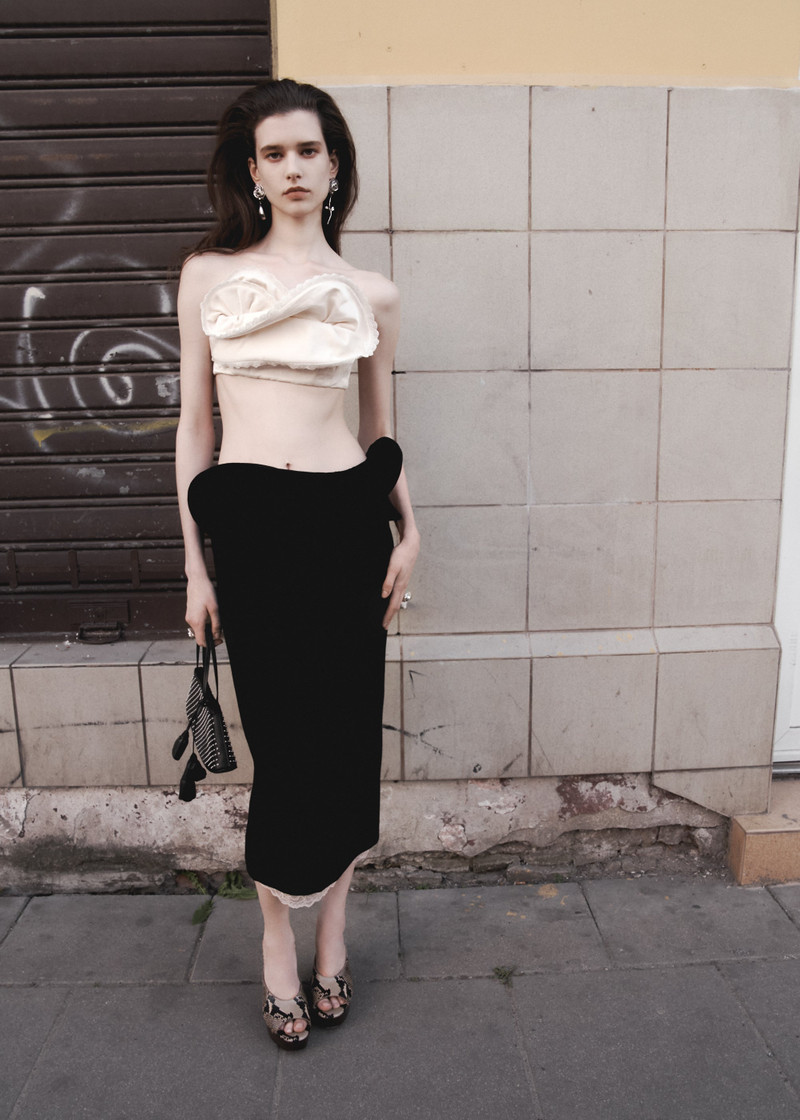 Midi skirt with hand-twisted flower detail in black 5