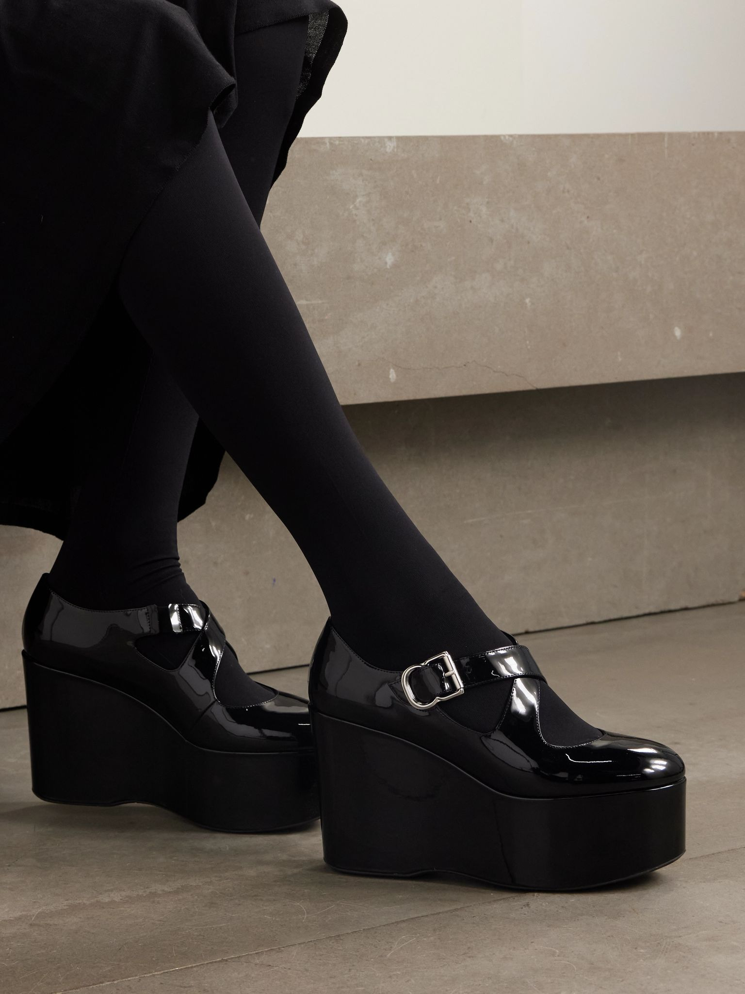 110 patent-leather platform wedge Mary Jane pumps Black - 2
