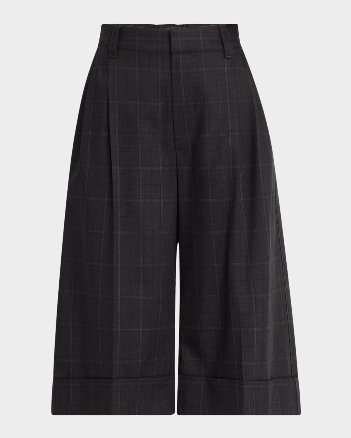 Windowpane Bermuda Pleated Wool Shorts - 1