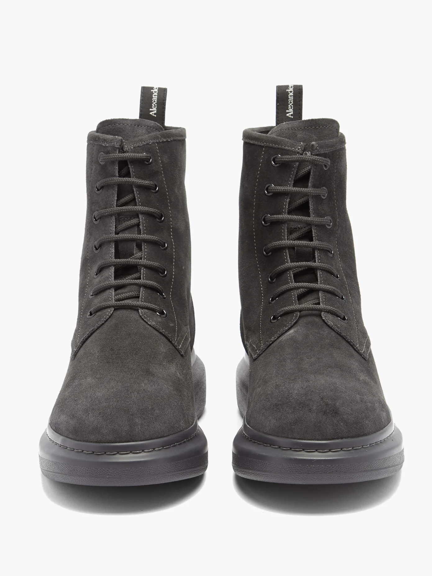 Logo-tab lace-up suede boots - 5