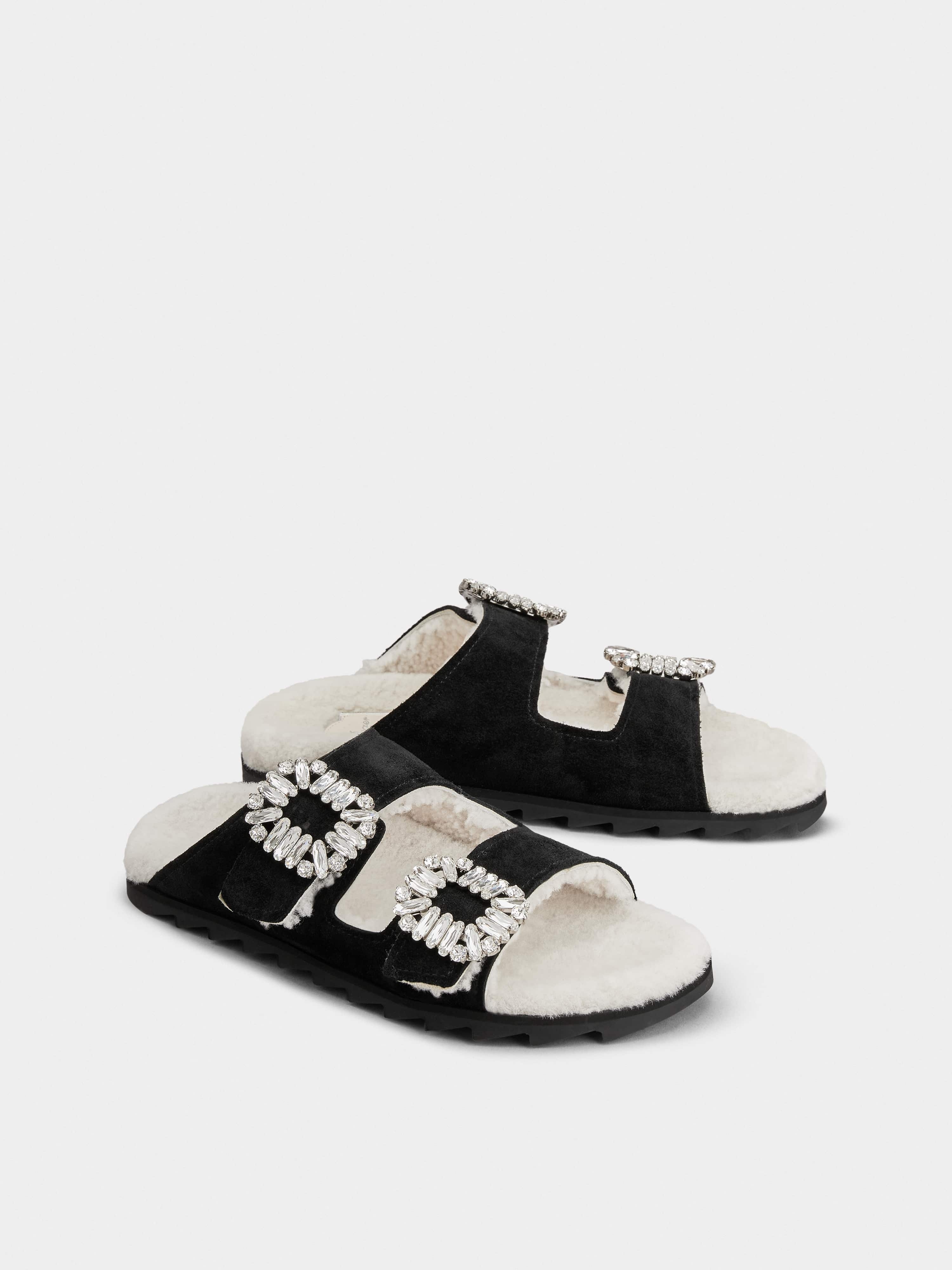 Slidy Viv' Fur Strass Buckle Mules in Suede - 2
