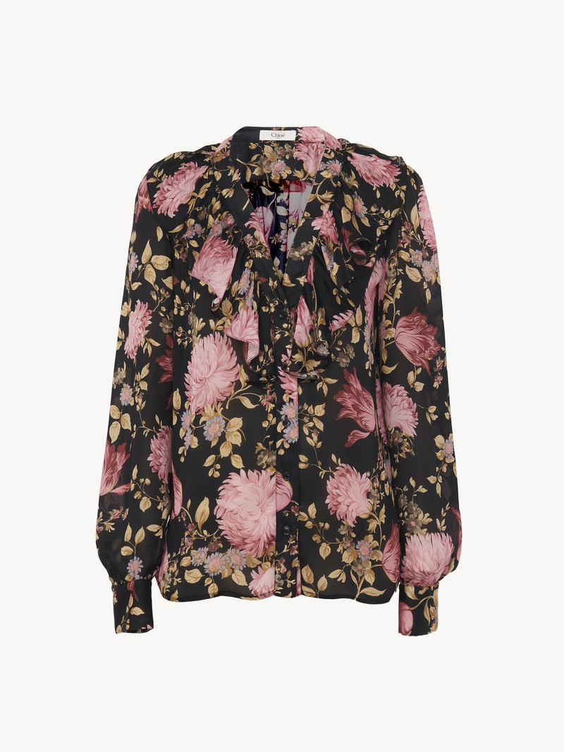 Chloé V-NECK RUFFLED BLOUSE IN SILK CHARMEUSE outlook