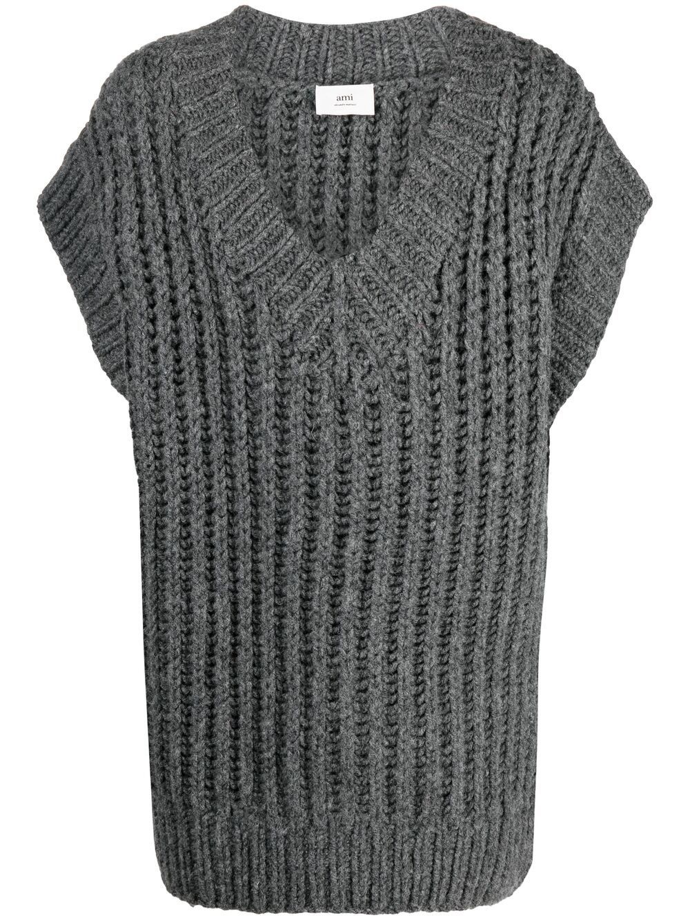 ribbed-knit cap-sleeve jumper - 1