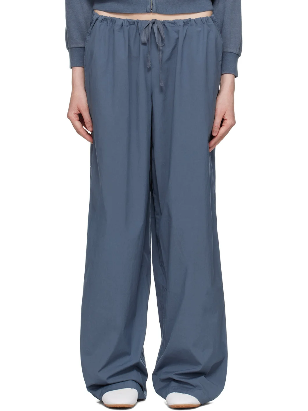 Blue Cotton Poplin Straight Leg Pyjama Pants - 1