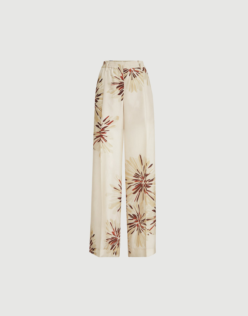 Silk bloom print pongee sartorial track trousers with monili 1