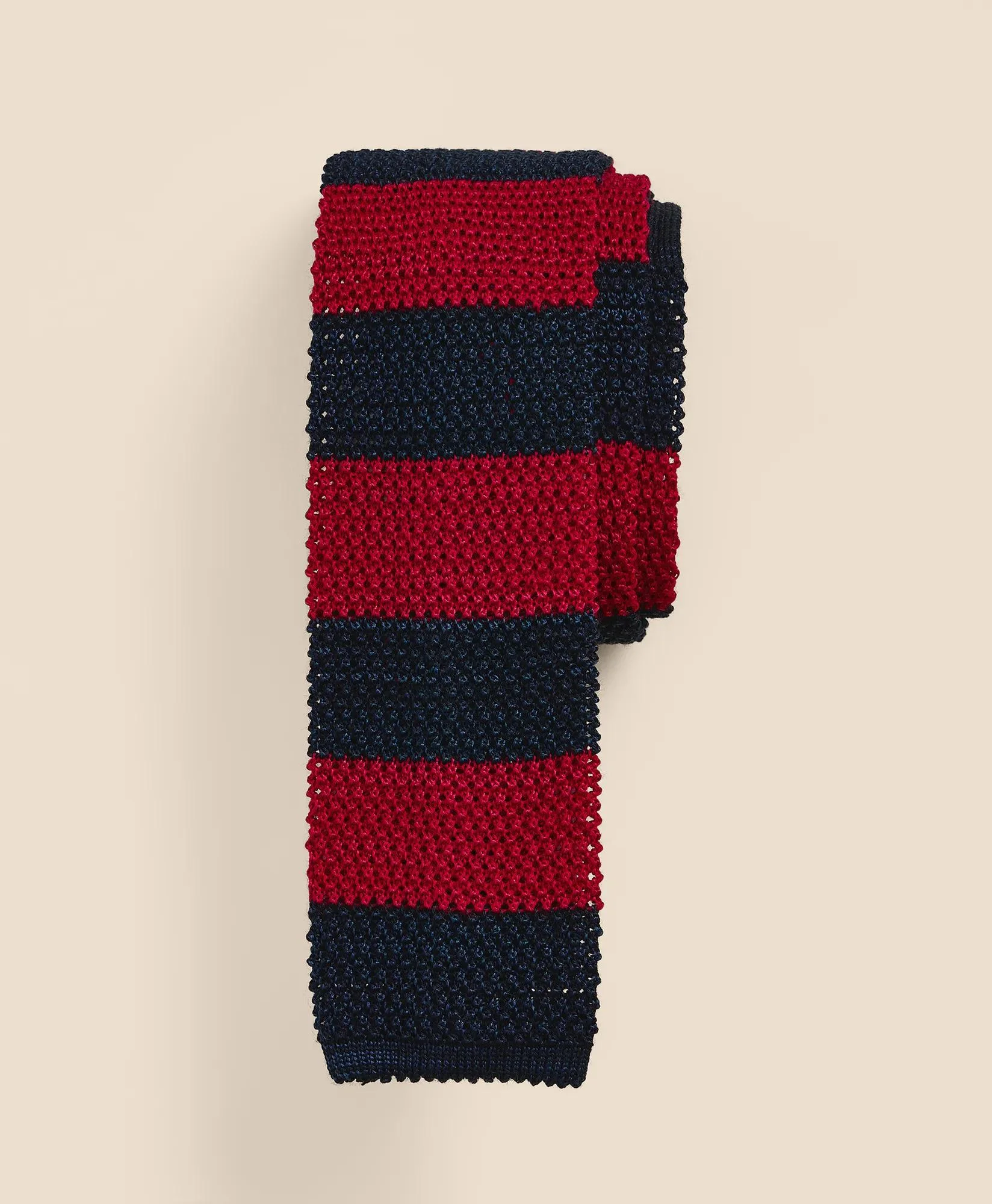 Wool-Silk Textured Rugby-Stripe Knit Tie - 1