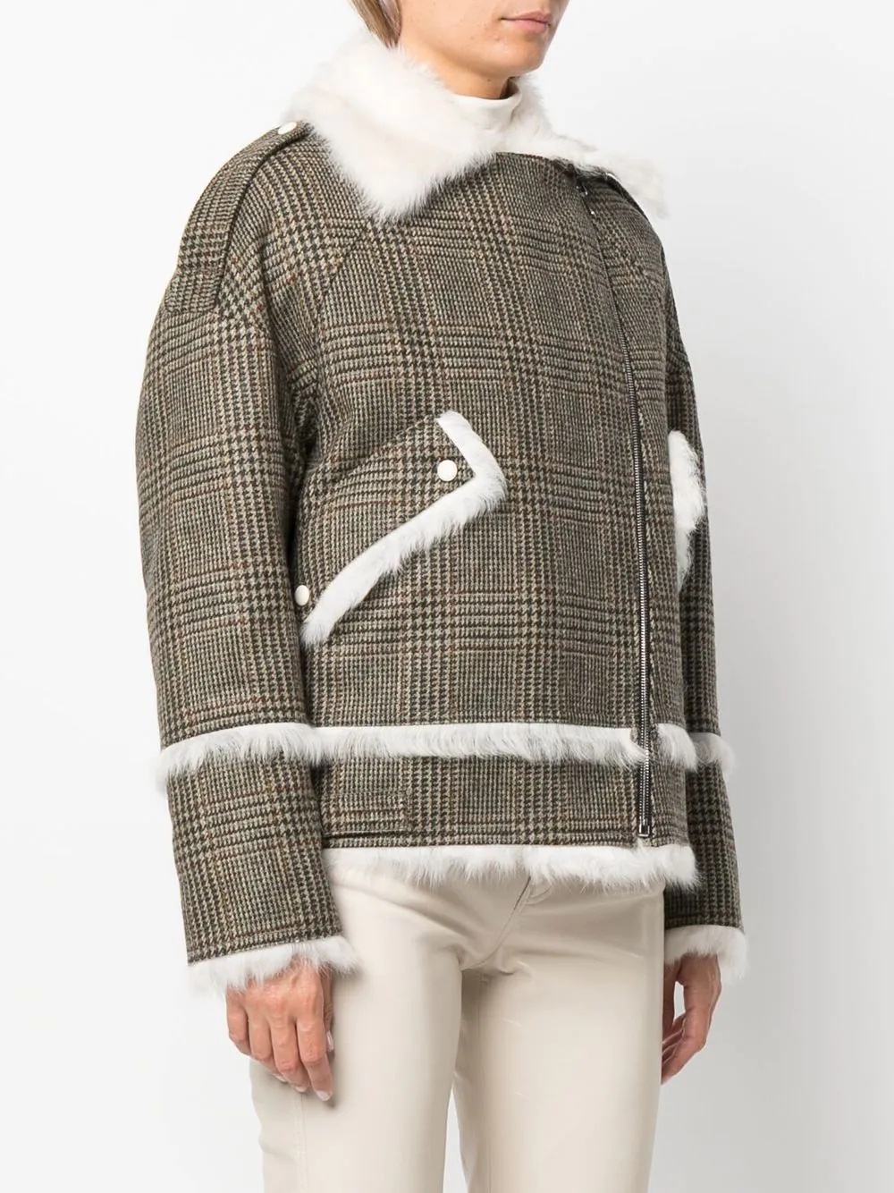 houndstooth-pattern biker jacket - 3