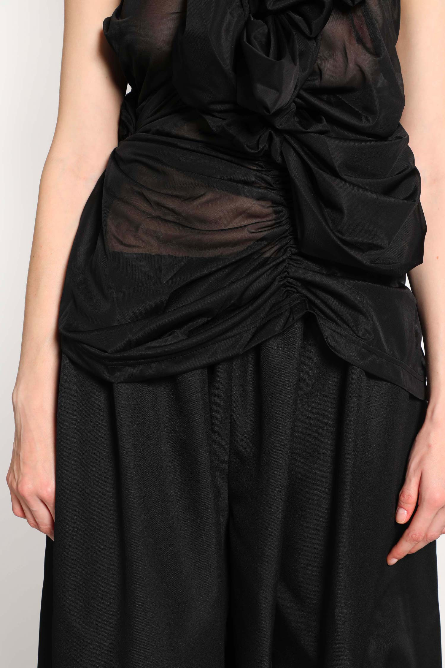Gathered Sheer Nylon Sleeveless Top - 4