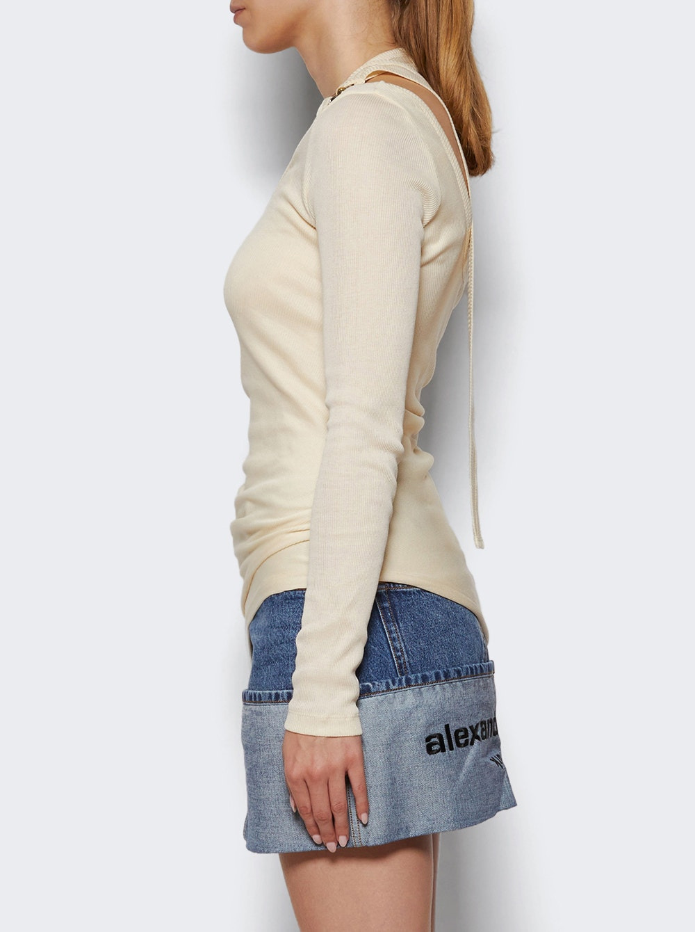 Twisted Double Layer Long Sleeves With Piercing Detail Ecru - 3