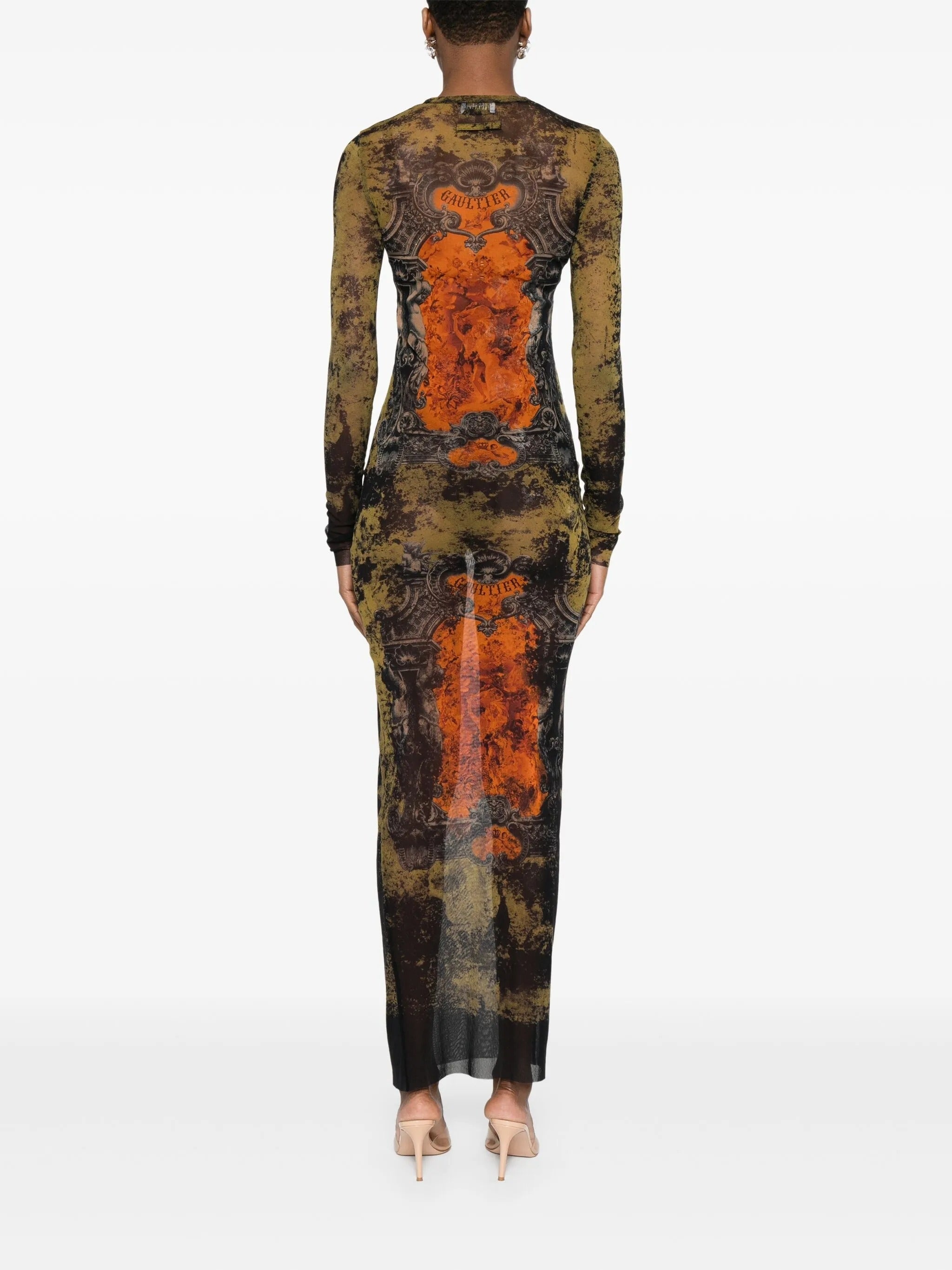 JEAN PAUL GAULTIER - Women Mesh Printed "Médaillon" Long Dress - 3