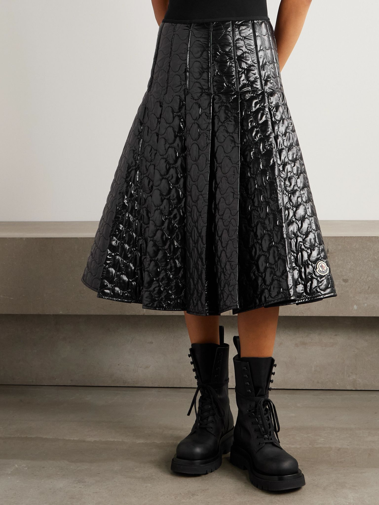 Appliquéd pleated quilted padded shell skirt Black - 3