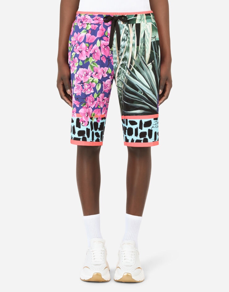 Jersey jogging shorts with jungle mix print - 5