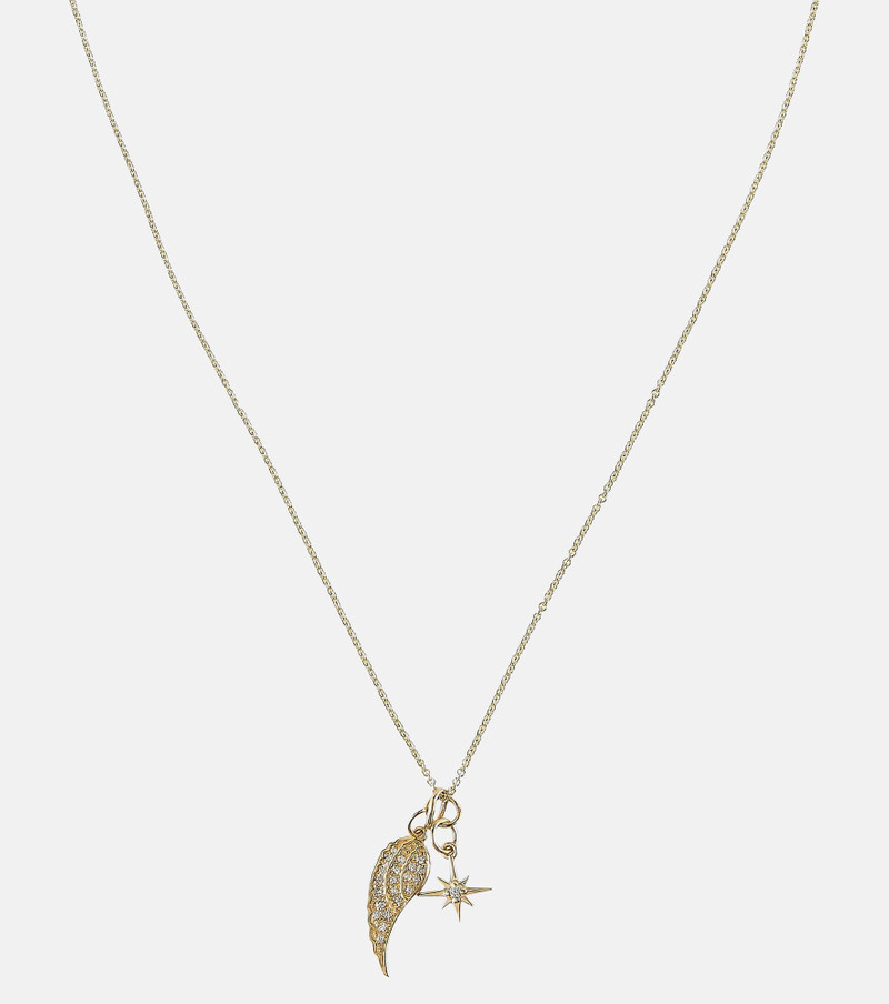 Wing and Starburst 14kt gold necklace with diamonds 1