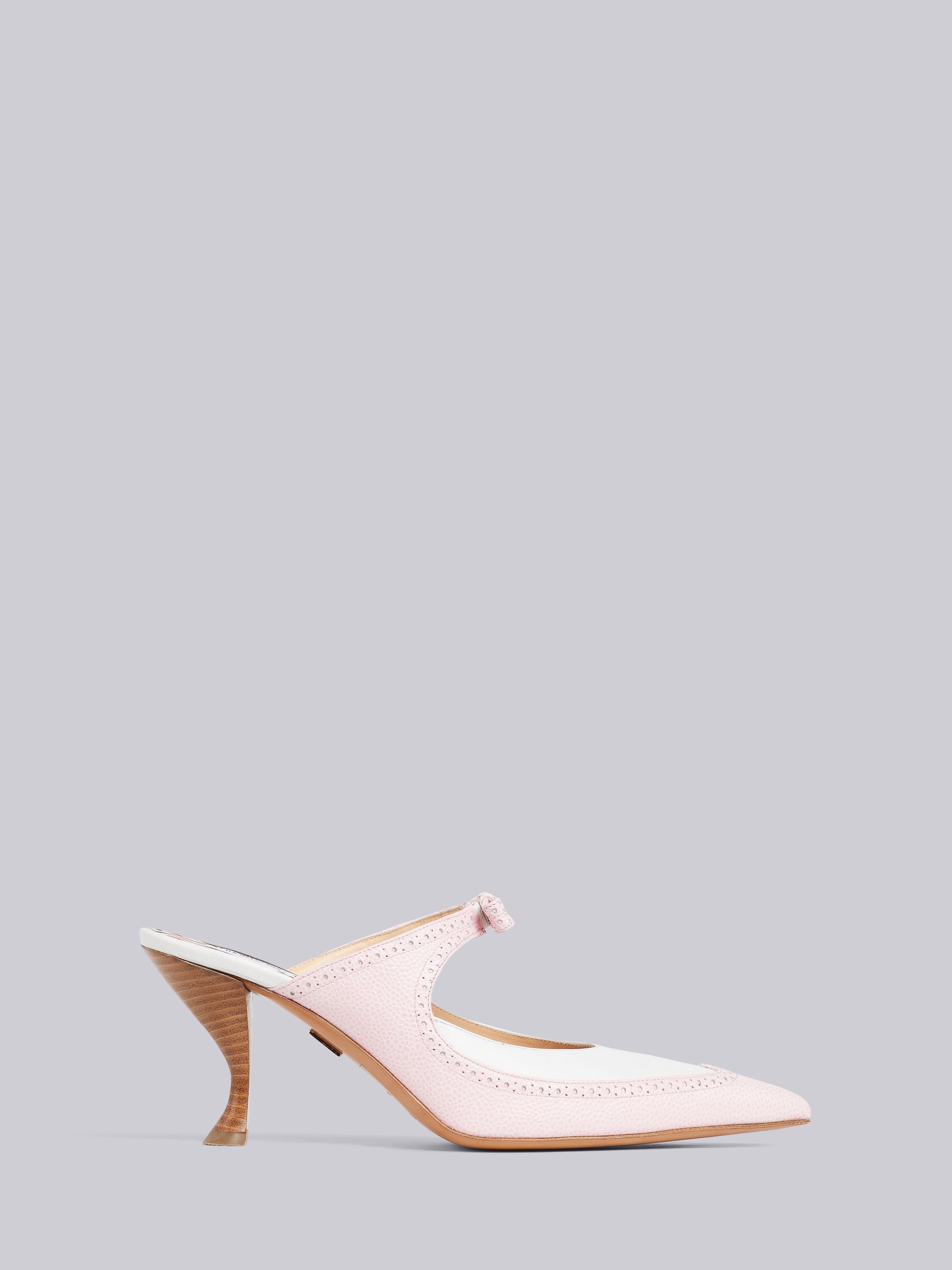 Light Pink Soft Calfskin Curved Brogued Bow Mule - 1