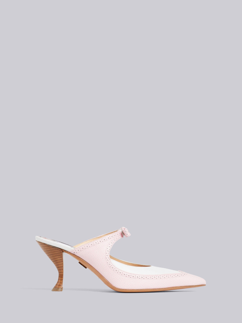 Light Pink Soft Calfskin Curved Brogued Bow Mule 1