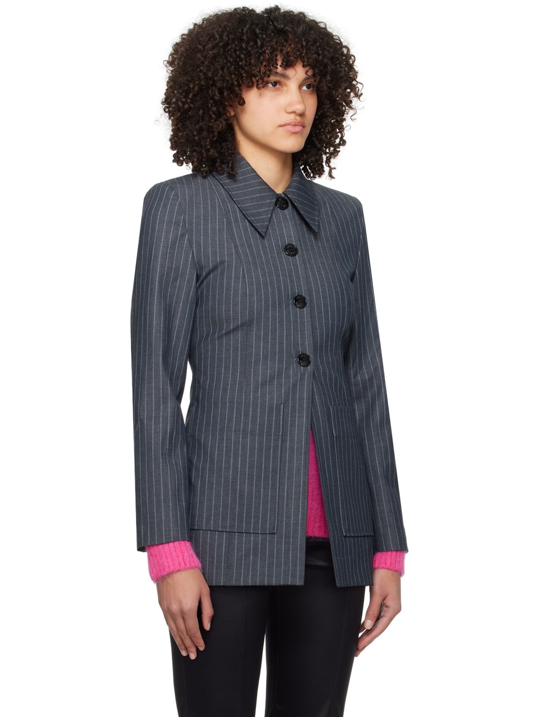 Gray Striped Blazer - 2